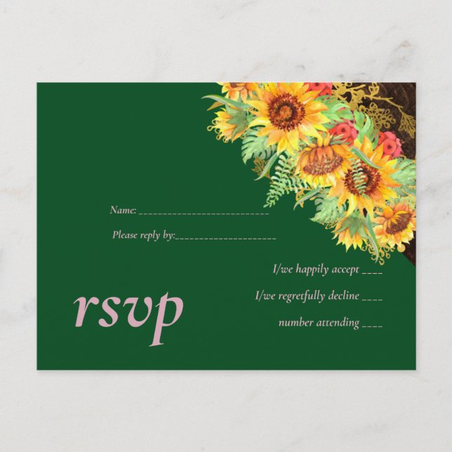 Budget Sunflowers Rustic Wedding Invitation Postcard (Front)