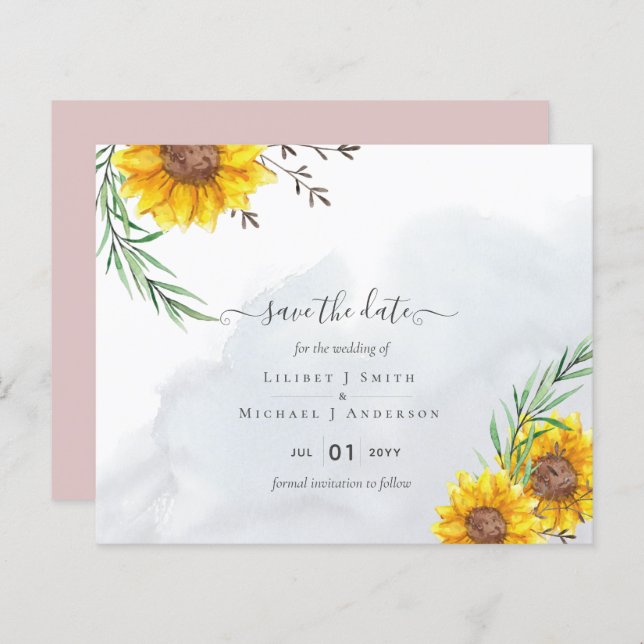 Budget Sunflowers Rustic Woodland Garden Save Date (Front/Back)