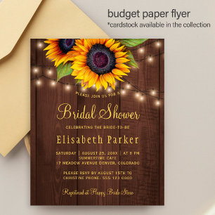 Budget sunflowers wood bridal shower invitation flyer