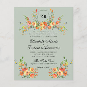 BUDGET Sunset Bloom Monogram Green Crest Wedding