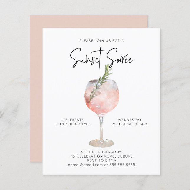 Budget Sunset Soiree Drinks Cocktail Invite (Front/Back)