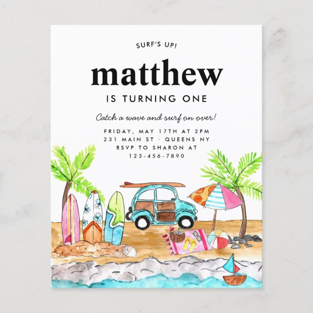 Budget Surf's Up Board Beach Wave Surfing Birthday (Front)