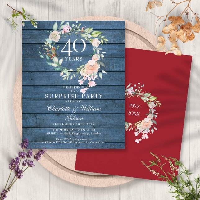 Budget Surprise 40th Anniversary Rustic Invitation (Budget Surprise 40th Anniversary Rustic Invitation)