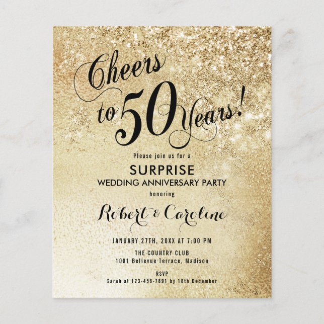 Budget Surprise 50th Anniversary Gold Invitation Flyer (Front)