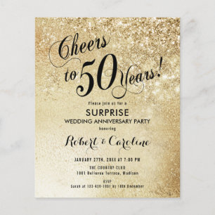 Budget Surprise 50th Anniversary Gold Invitation Flyer