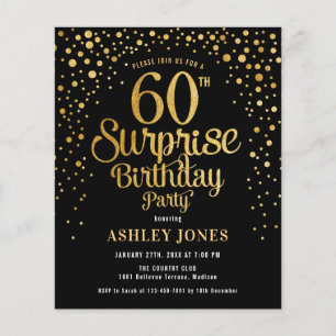 Budget Surprise 60th Birthday Black & Gold Invite Flyer