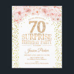 Budget Surprise 70th Birthday Party Invite Flyer<br><div class="desc">Surprise 70th Birthday Party Invitation. Elegant design in faux glitter gold, white and pink. Features confetti, script font and watercolor blush pink flowers. Message me if you need further customisation. *** Please note that this design will be printed on a very thin flyer paper and it doesn't come with envelopes....</div>