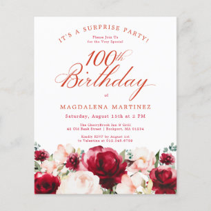 BUDGET SURPRISE PARTY 100th Birthday Pink Red Rose