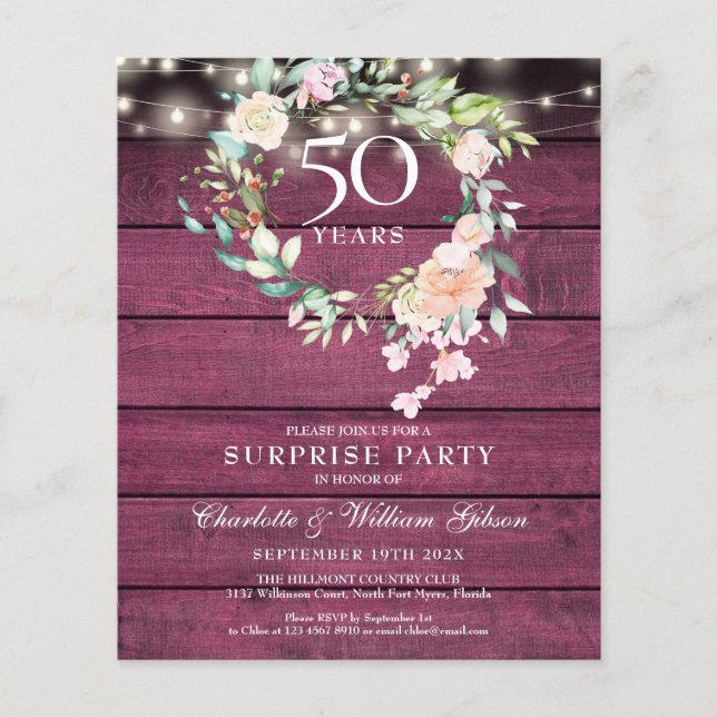 Budget Surprise Party 50th Anniversary Rustic (Front)