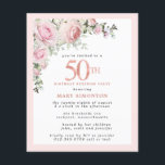 BUDGET SURPRISE PARTY 50th Birthday Pink Floral<br><div class="desc">Soft blush pink frame with an elegant pink rose floral arrangement in the upper left corner. 50th is written in a beautiful rose gold texture. Pretty and feminine design.</div>