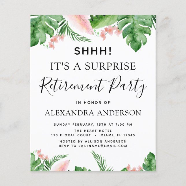 Budget Surprise Retirement Party Tropical Flyer (Front)
