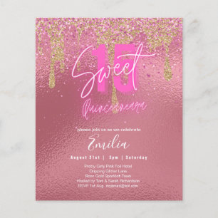 Budget Sweet 15 Pink Glitter Foil Quinceanera Glam Flyer