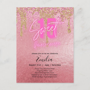 Budget Sweet 15 Pink Glitter Foil Quinceanera      Postcard