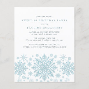 BUDGET Sweet 16 Birthday Blue Snowflake Invitation
