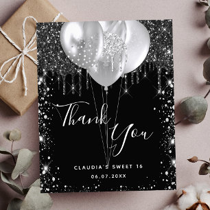Budget Sweet 16 black silver glitter thank you