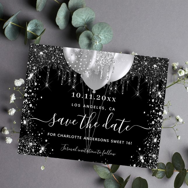 Budget Sweet 16 black silver save the date (Creator Uploaded)