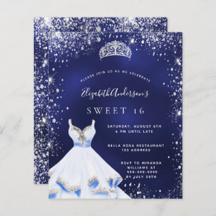 Budget Sweet 16 blue silver glitter dress tiara