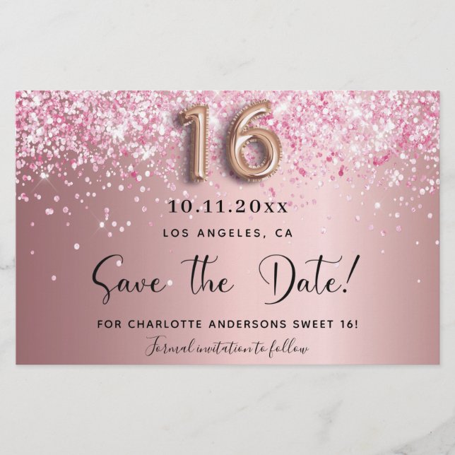 Budget Sweet 16 blush pink save the date (Front)