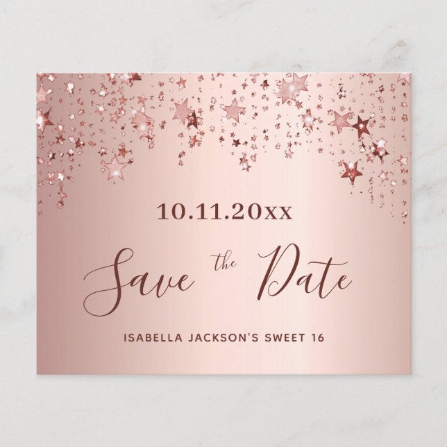 Budget Sweet 16 blush rose gold Save the Date (Front)