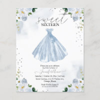 Budget Sweet 16 Invitation Blue Floral Dress