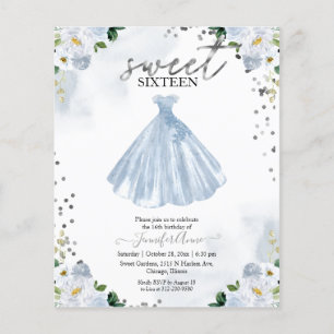 Budget Sweet 16 Invitation Blue Floral Dress