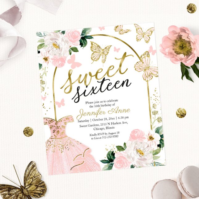 Budget Sweet 16 Invitation Floral Dress Butterfly (Creator Uploaded)