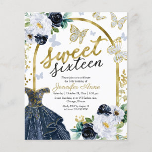 Budget Sweet 16 Invitation Floral Dress Butterfly