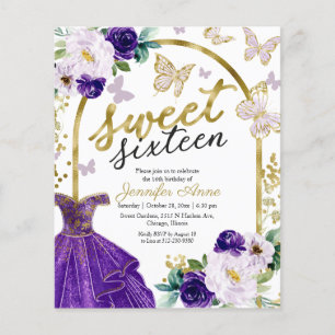 Budget Sweet 16 Invitation Floral Dress Butterfly