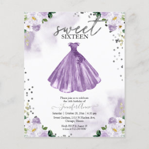 Budget Sweet 16 Invitation Purple Floral Dress