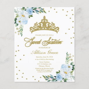 Budget Sweet 16 Invitation Tiara Dusty Blue Floral