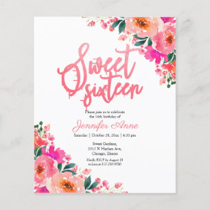 Budget Sweet 16 Invitations Hot Pink Floral