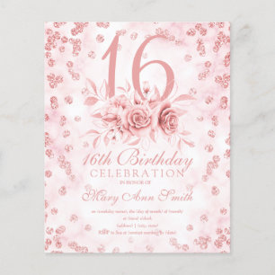 Budget Sweet 16 Marble Glitter Rose Gold Floral Flyer