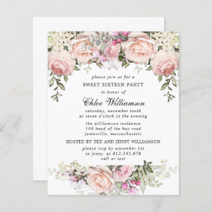 Budget Sweet 16 Party Blush Pink Floral Invitation