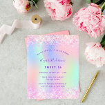 Budget Sweet 16 pink purple glitter invitation<br><div class="desc">A girly and feminine Sweet 16, 16th birthday party invitation. On front: A rainbow, holographic coloured background in purple, pink, mint green, rose gold. Decorated with blush pink faux glitter, sparkles. Personalise and add a name and party details. The name is written with a hand lettered style script, purple coloured...</div>