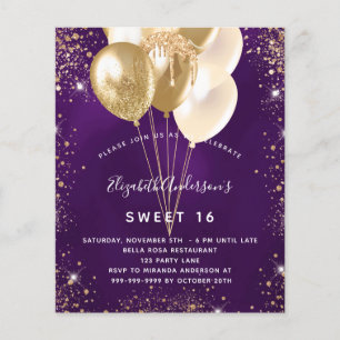 Budget Sweet 16 purple gold glitter balloons