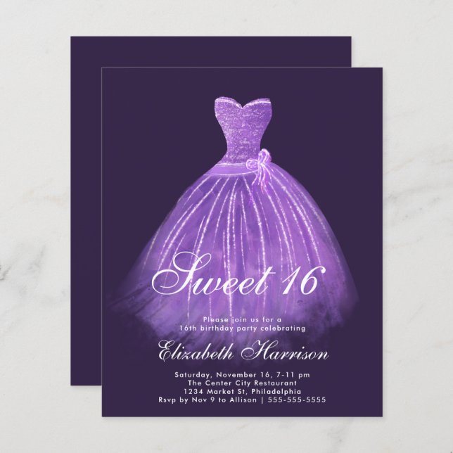 Budget Sweet 16 Purple Gown Birthday Party (Front/Back)