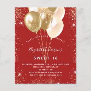 Budget Sweet 16 red gold glitter balloons