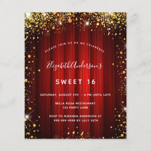 Budget Sweet 16 red gold movie theatre invitation