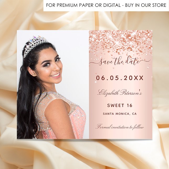 Budget Sweet 16 rose blush photo Save the Date (Creator Uploaded)