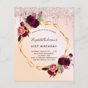 Budget Sweet 16 rose gold glitter floral geometric