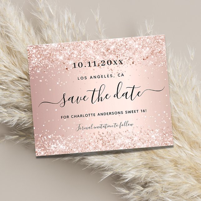 Budget sweet 16 rose gold glitter save the date (Creator Uploaded)