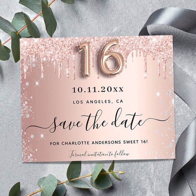 Budget Sweet 16 rose gold silver save the date (Creator Uploaded)