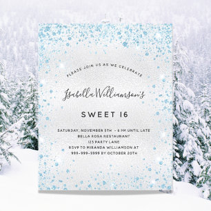 Budget Sweet 16 silver blue glitter invitation