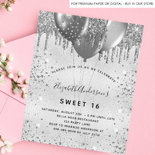 Budget Sweet 16 silver glitter dust invitation