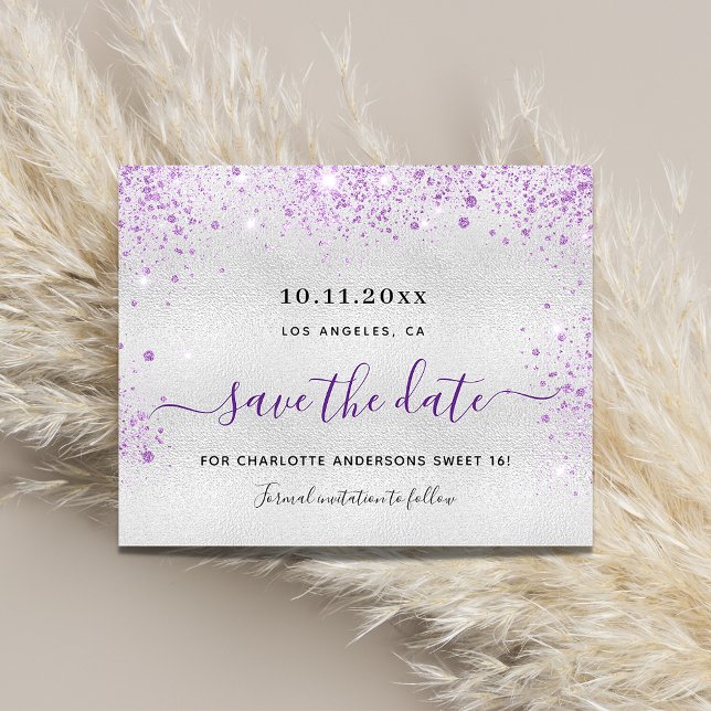 Budget Sweet 16 silver purple save the date (Creator Uploaded)