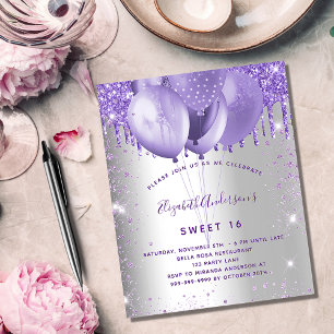 Budget Sweet 16 silver violet invitation