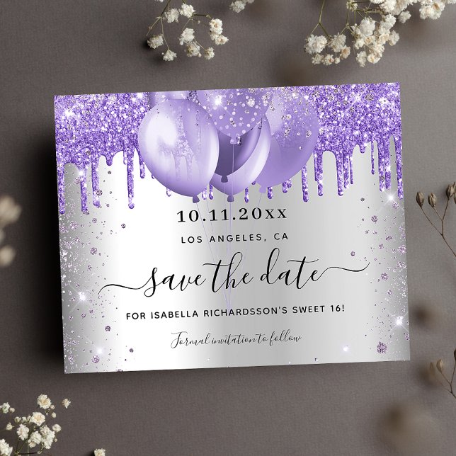 Budget Sweet 16 silver violet save the date (Creator Uploaded)
