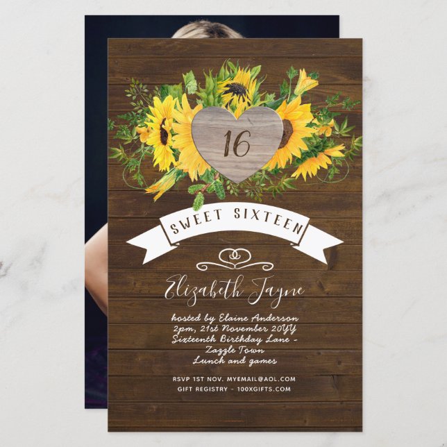 BUDGET Sweet 16, Sixteenth Birthday Floral Invite (Front/Back)