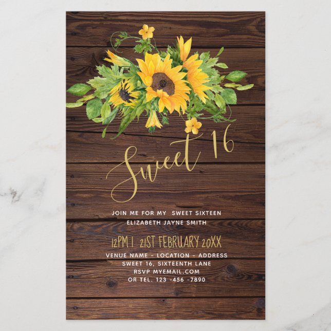 BUDGET Sweet 16, Sixteenth Birthday Floral Invite (Front)
