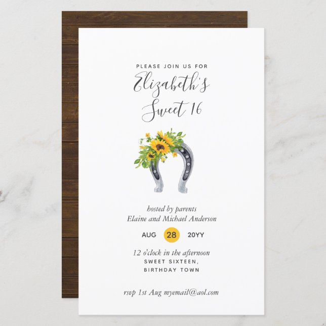 BUDGET Sweet 16, Sixteenth Birthday Floral Invite (Front/Back)
